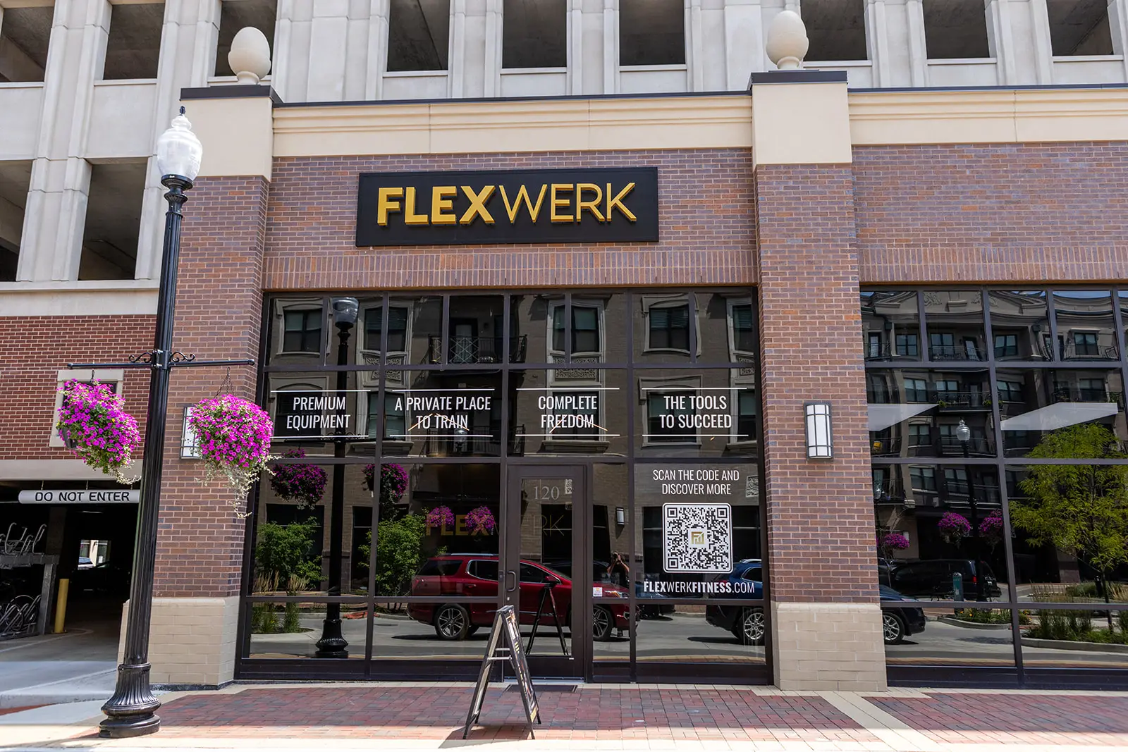 The FlexWerk storefront at Carmel City Center, the entrance to look for